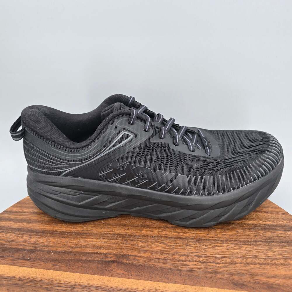 Hoka One One Bondi 7 Shoes Womens 12 M Triple Black Walking Cushioned Sneakers